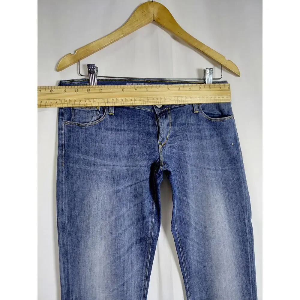 Guess Blue  Medium Wash Rhinestone Pocket Skinny Jeans Women Size 31